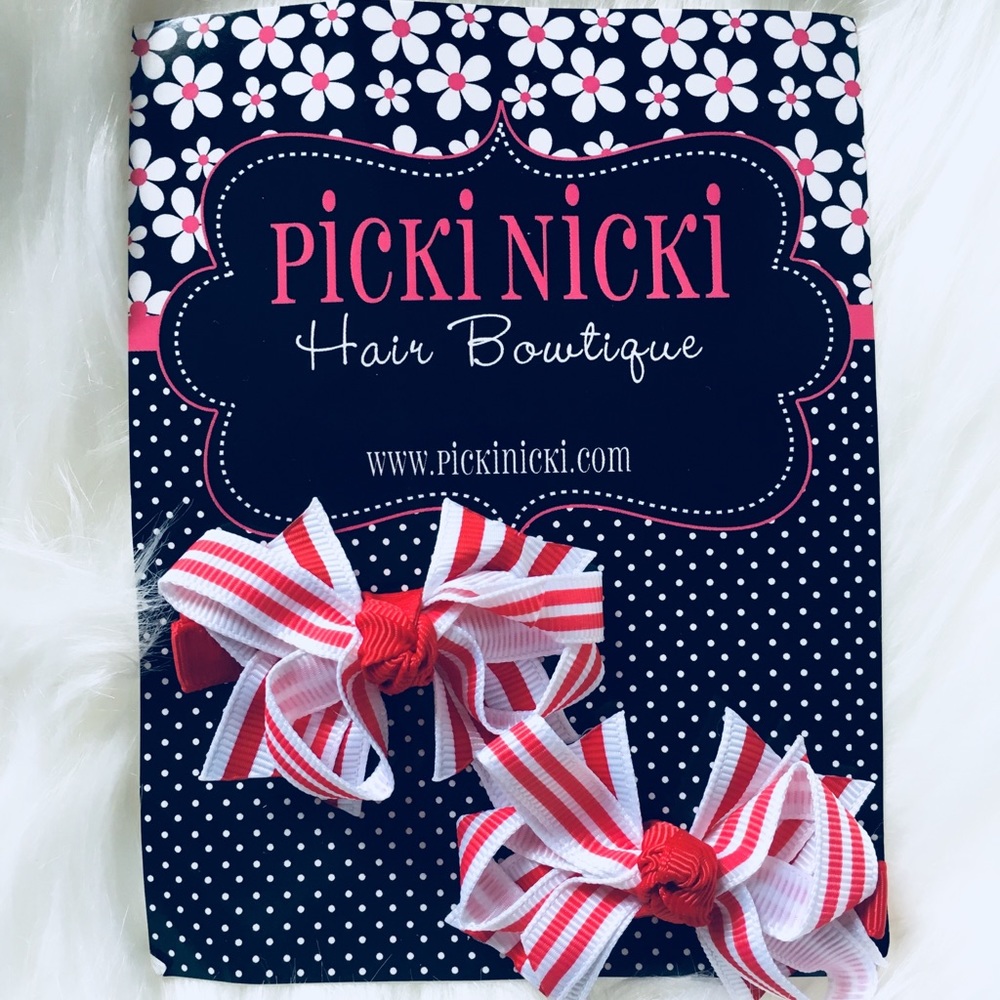 Red and White ribbon hair bows